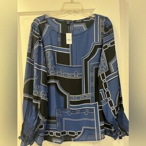Ann Taylor Blue and Black Chain Pattern Blouse